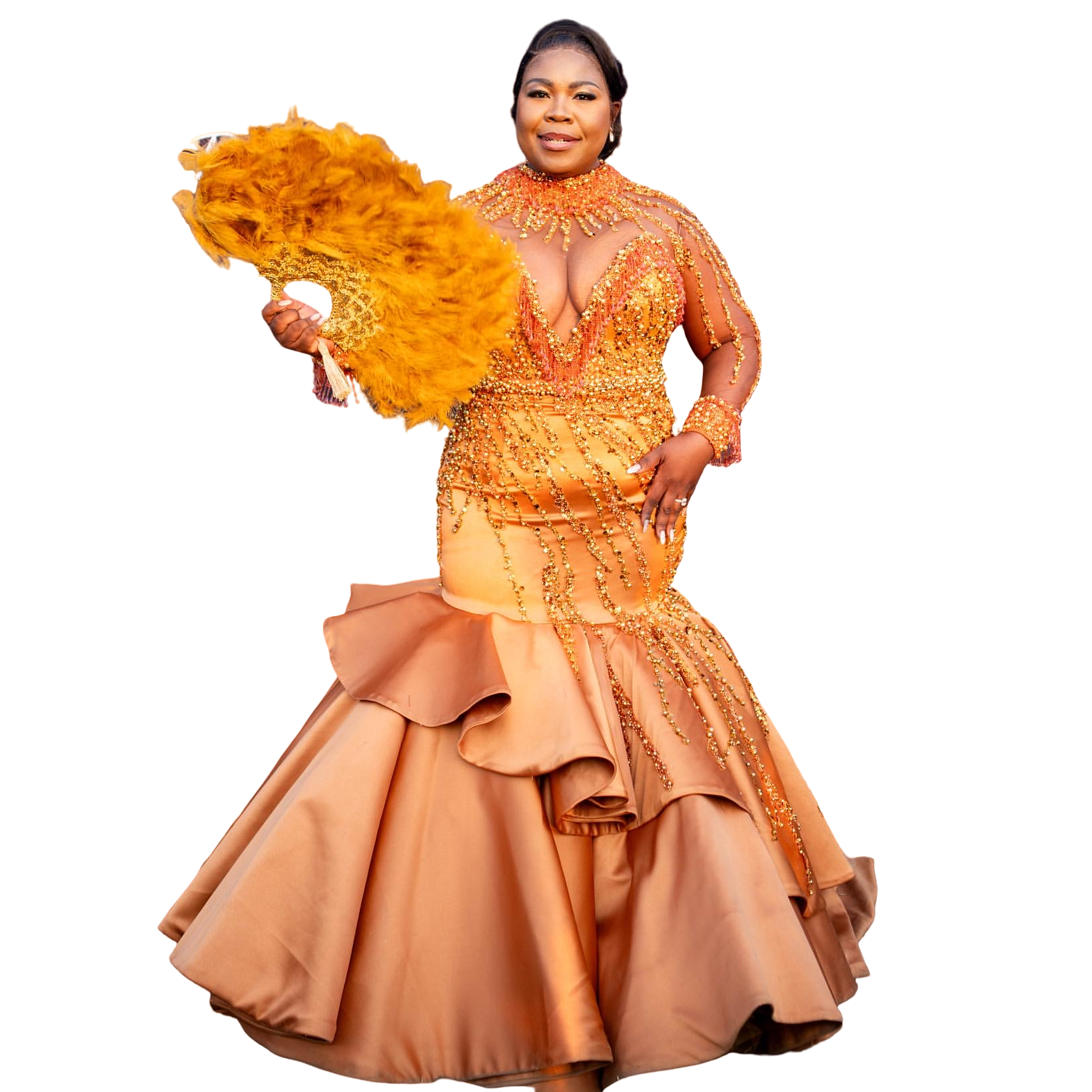 Mermaid Orange Plus Size Prom Dresses 2025 Rhinestones Beaded Satin Evening Formal Party Second Birthday Engagement Gowns Dress For Special Occasions
