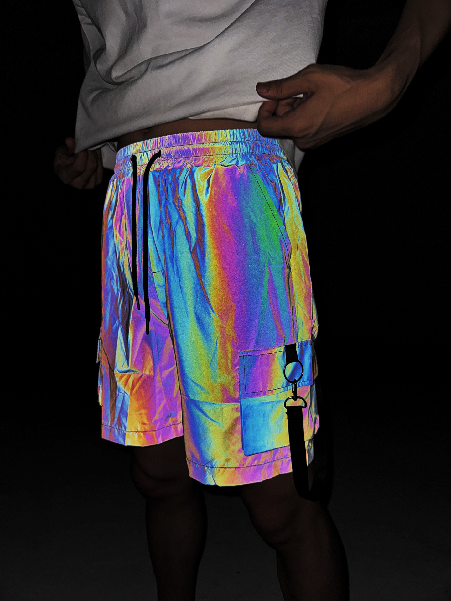 Men's Shorts Reflective Shorts Shorts men's hip-hop loose straight casual cropped pants