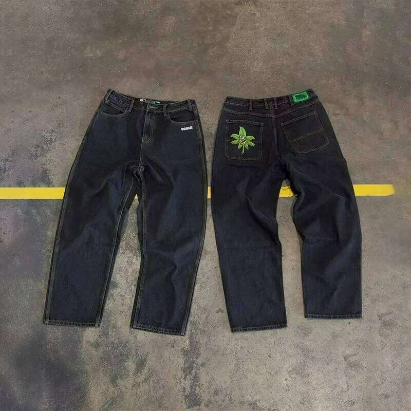 Skunked Pattern Pocket Embroidery High Quality Baggy Wide Leg Jeans Y2K Vintage Gothic Men Women Hip Hop Casual Streetwear New