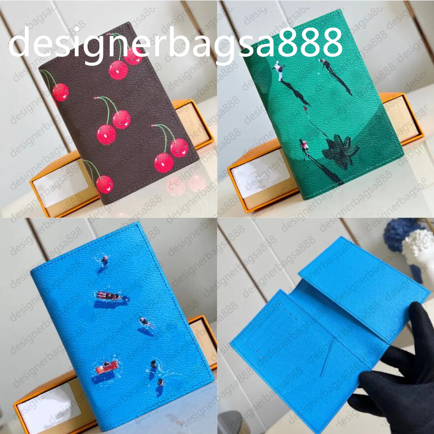 Now mirror quality card holder wallets cardholder holder designer coin purses passport set bags clip pocket walle pocket sports scene cherry Gift box assembly