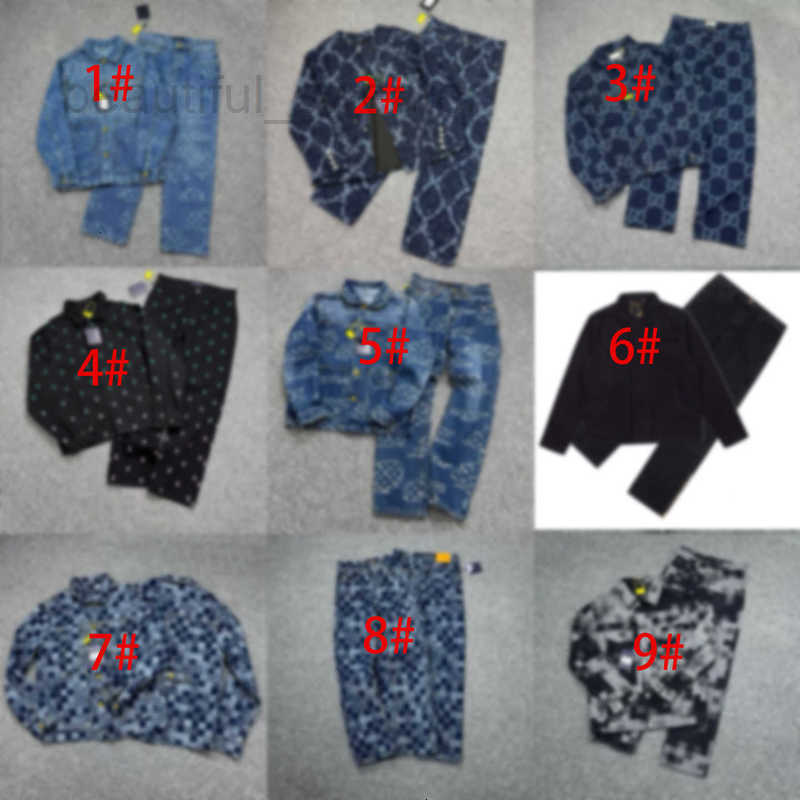 Men's Tracksuits designer Men s Autumn Denim Set Women Plaid Patchwork Lapel Jacket Wide Leg Straight Jeans Mens Casual Loose Two Piece Suit Unisex 5E3W X25Z