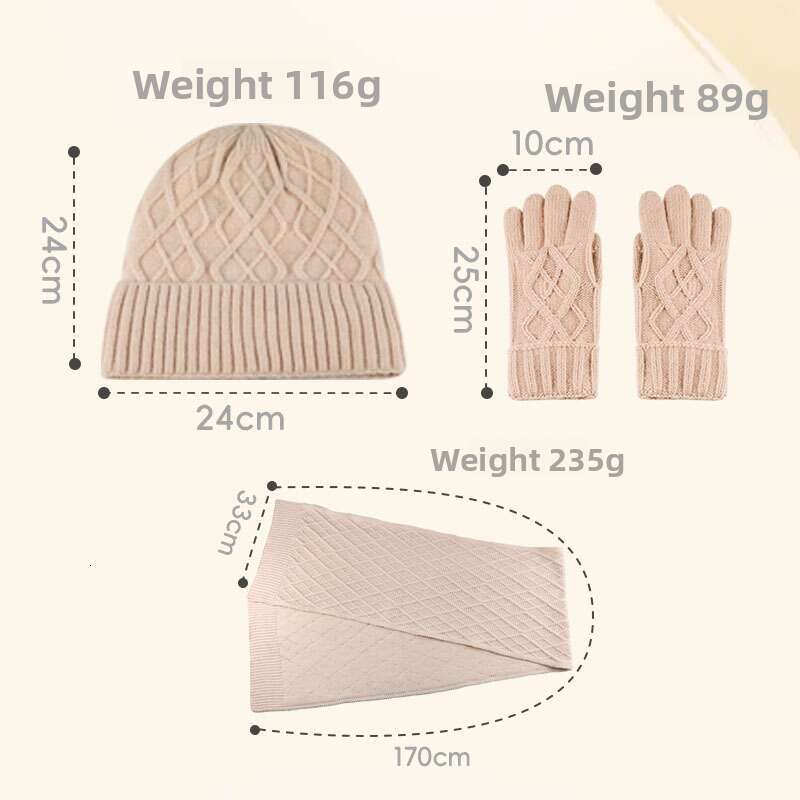 casquette beanie cap Scarf, Gloves, Three-Piece Set Winter Cold-Proof Ear Protection Knitted Outdoor Warm Hat