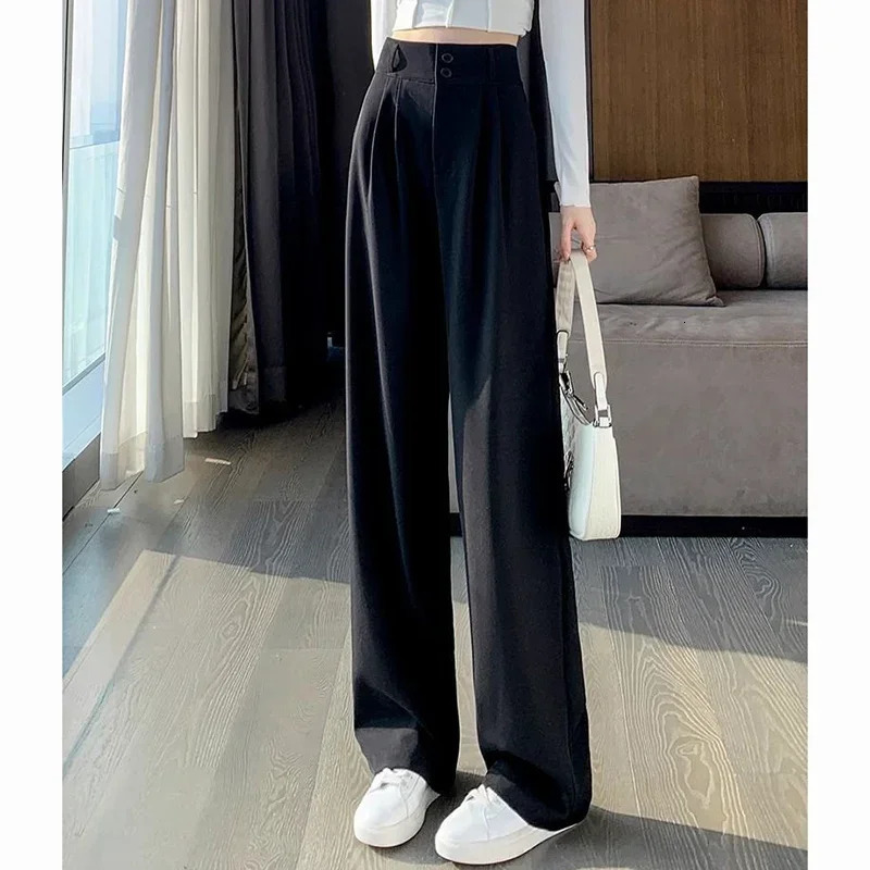 2025 Female High Waisted Wide Leg Pants Spring Women Concise Fashion Suit Trousers Lady Chic Korean Solid Color Slacks 250825