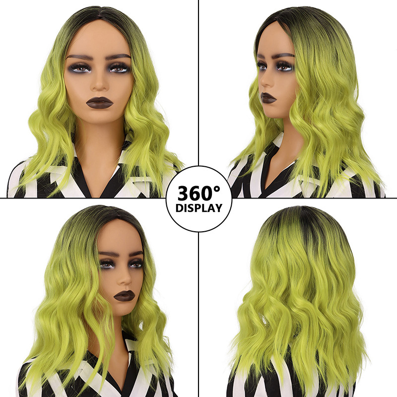 Halloween wig short wavy wig green role play Cosplay Bob Wig j25