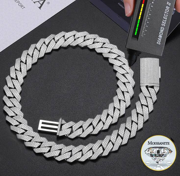 cuban link necklace designer for men 20MM wide 3 row bling dia moissanite chain choker rapper hip hop thick gold jewelry woman Valentines Day gift