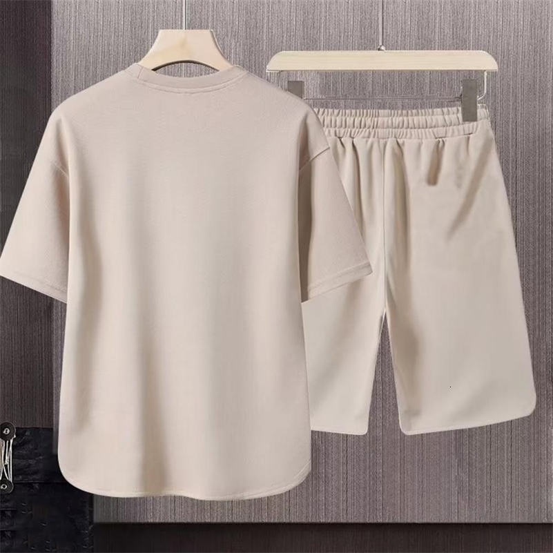 2 PcsSet Men T-shirt Shorts Set Round Neck Short Sleeves Drawstring Elastic Waist Ice Silk Men Sport Top Shorts Set Sportswear 250823