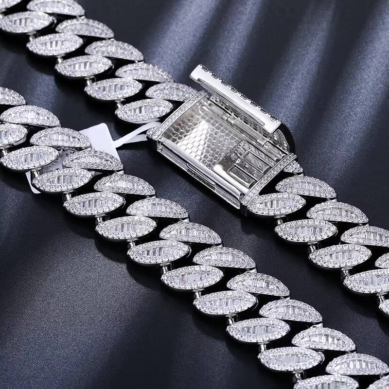Cadena Cubana Pass Diamond Tester 20mm VVS Baguette Moissanite 925 Sterling Silver Iced Out Miami Cuban Link Chain Necklace