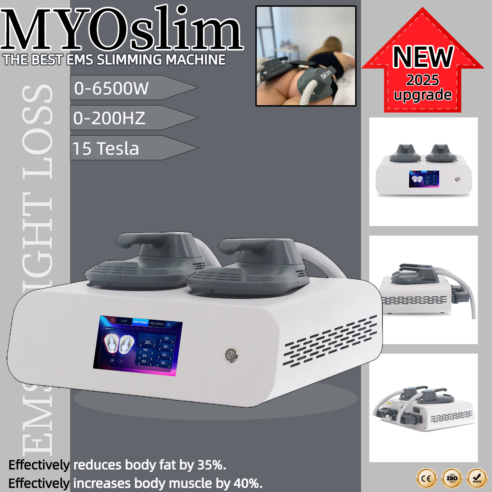 Electro Magnetic Stimulation Body Sculpting and Muscle Building Machine Reduce Fat And Shape The Perfect Body Curve 6500W 15Tesla 2 Handles RF 200Hz M