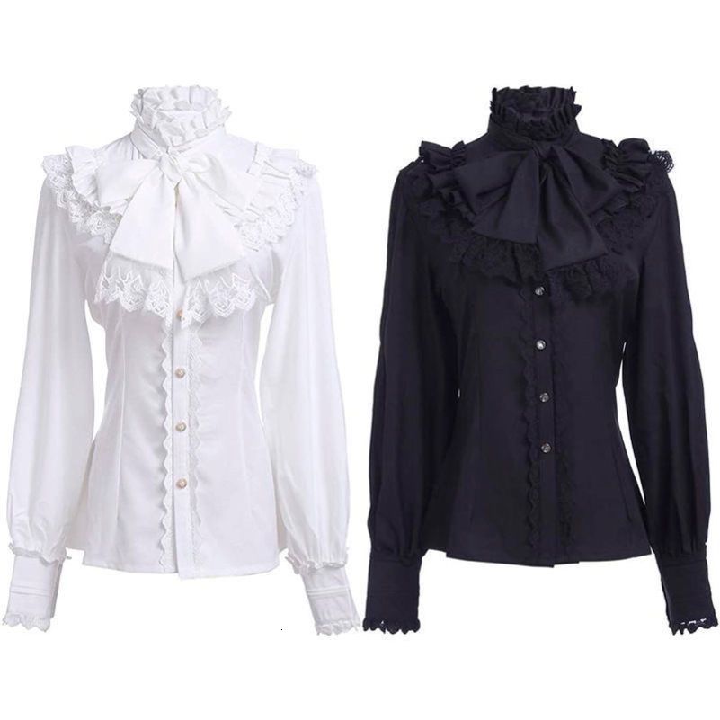Spring Womens Shirt Medieval Prince Poet Frills Lace Up Stand Neck Vintage Gothic Blouse Cosplay Performance Tops 250823
