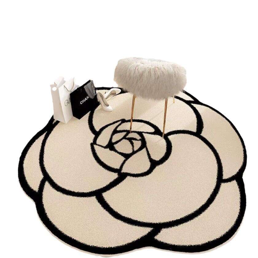 Lanjia- Luxury High-End Camellia Irregular Round Living Carpet Bedroom Bedside Rug Cloakroom Study Room Swivel Chair Mat 28F89