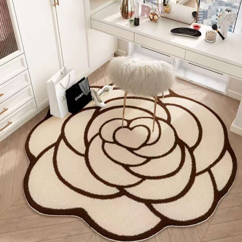 Lanjia- Luxury High-End Camellia Irregular Round Living Carpet Bedroom Bedside Rug Cloakroom Study Room Swivel Chair Mat 28F89