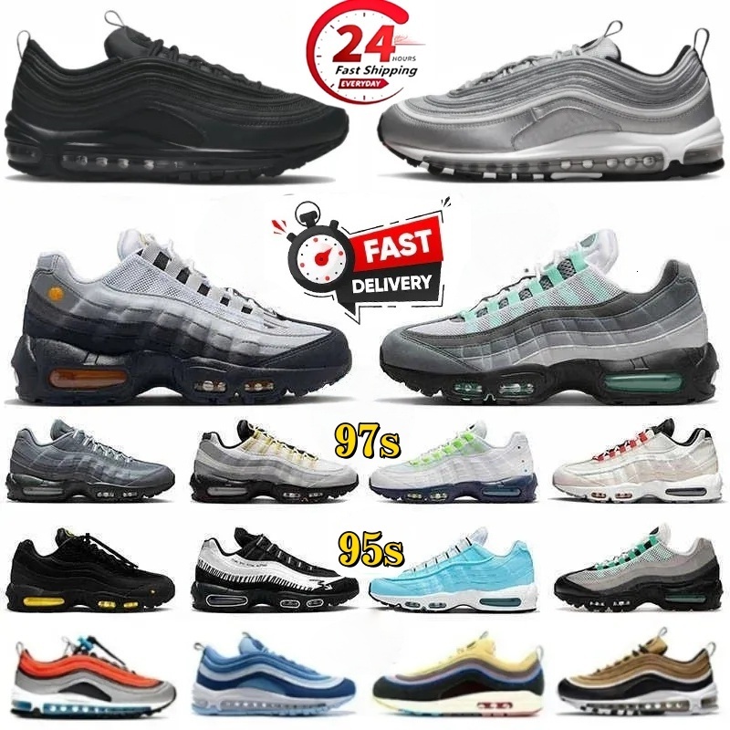 With box Designer shoes Neon 95s for men women 97s running shoes daily outfit train sneaker Triple Black White Red Geen Blue Pink Navy mens outdoors trianers