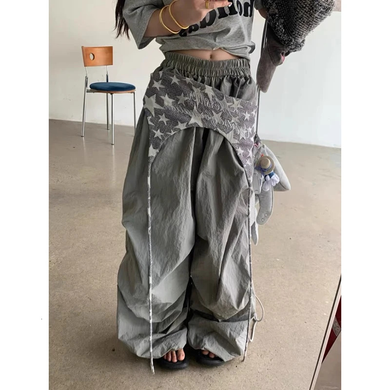 Autumn American Vintage 2000s Gray Cargo Women Y2k Baggy High Waist Straight Wide Leg Loose Lazy Casual Pants Z260314