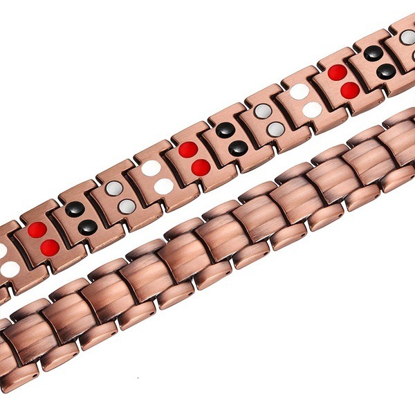 Metal Antique Red Copper Bracelet for Men, Wide Row Full Magnetic Stone Bracelet, Couple Jewelry Accessories ddmymoon