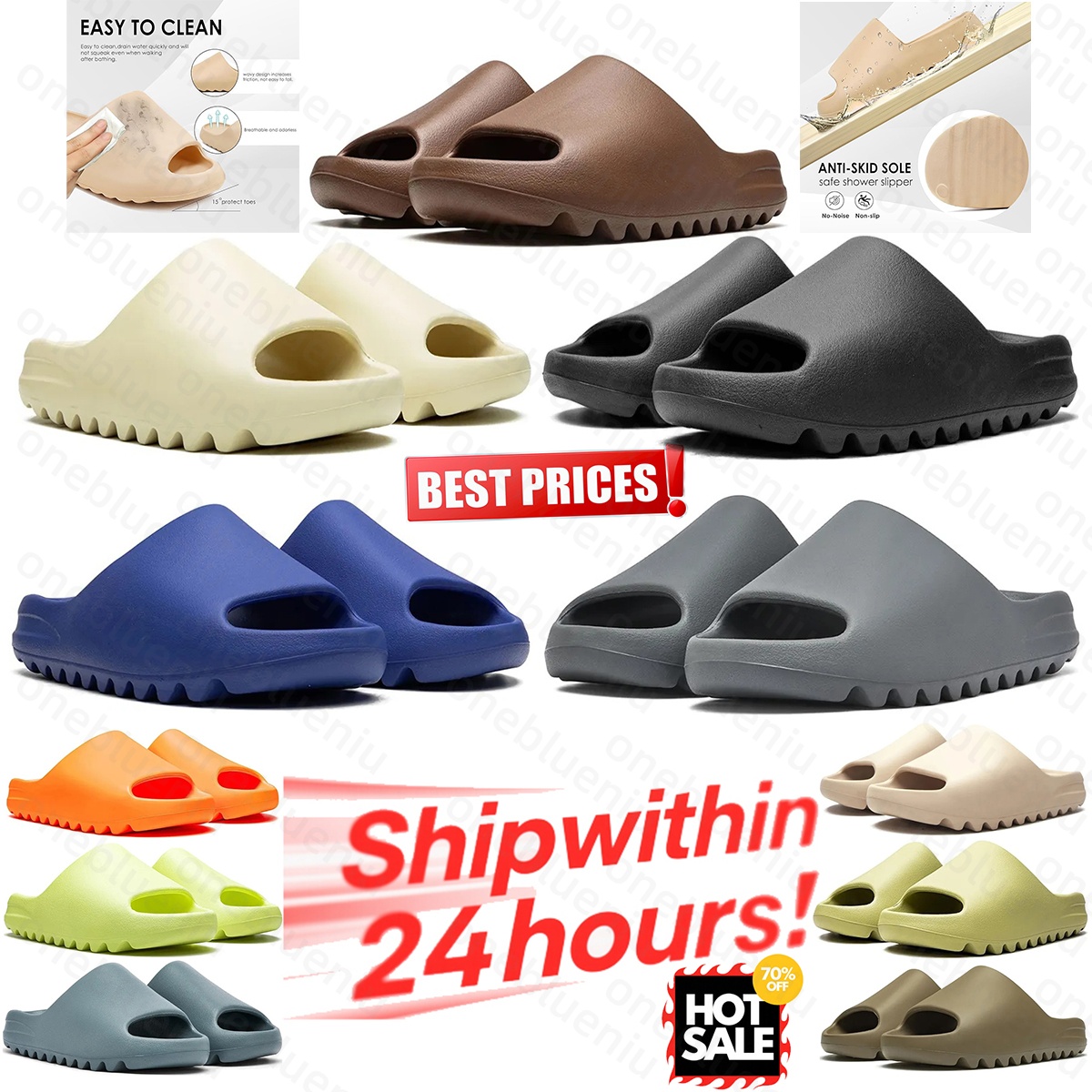 Designer Sandals Slider Flat Slipper for Men Women Sandals Slide Bone Onyx Resin Flax Azure Flax Glow green Slides Slippers Trainers Flip Flops Sandles Rubber Slide