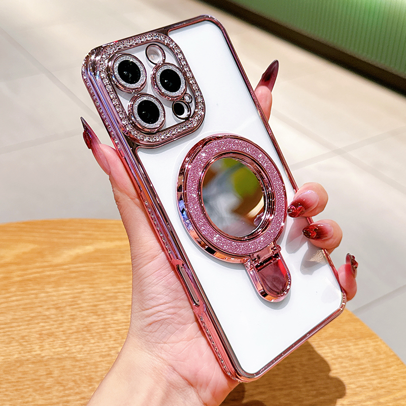 Luxury Diamond Glitter Mirror Magnetic For Magsafe Case With Camera Lens Protector for iPhone 17 16 15 14 13 12 11 Pro Max Samsung S25 Ultra S24 FE S2
