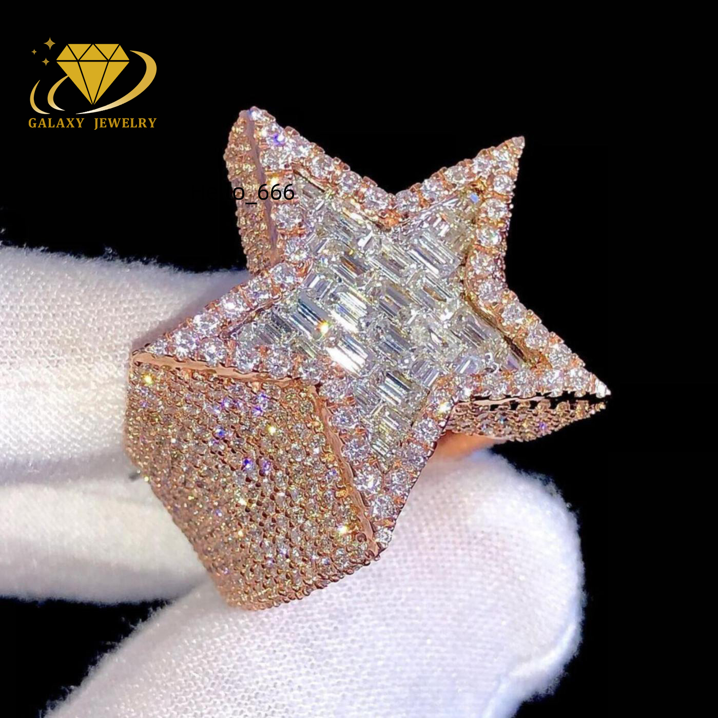 Fashion Fine Jewelry 925 Sterling Silver Hip Hop Ring Iced Out Baguette Vvs Moissanite Diamond Star Ring for Men Women