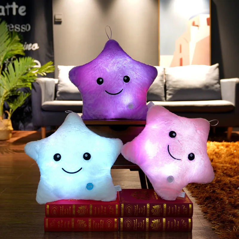 34CM Creative Toy Luminous Pillow Soft Stuffed Plush Glowing Colorful Stars Cushion Led Light Toys Gift For Kids Children Girls 250825