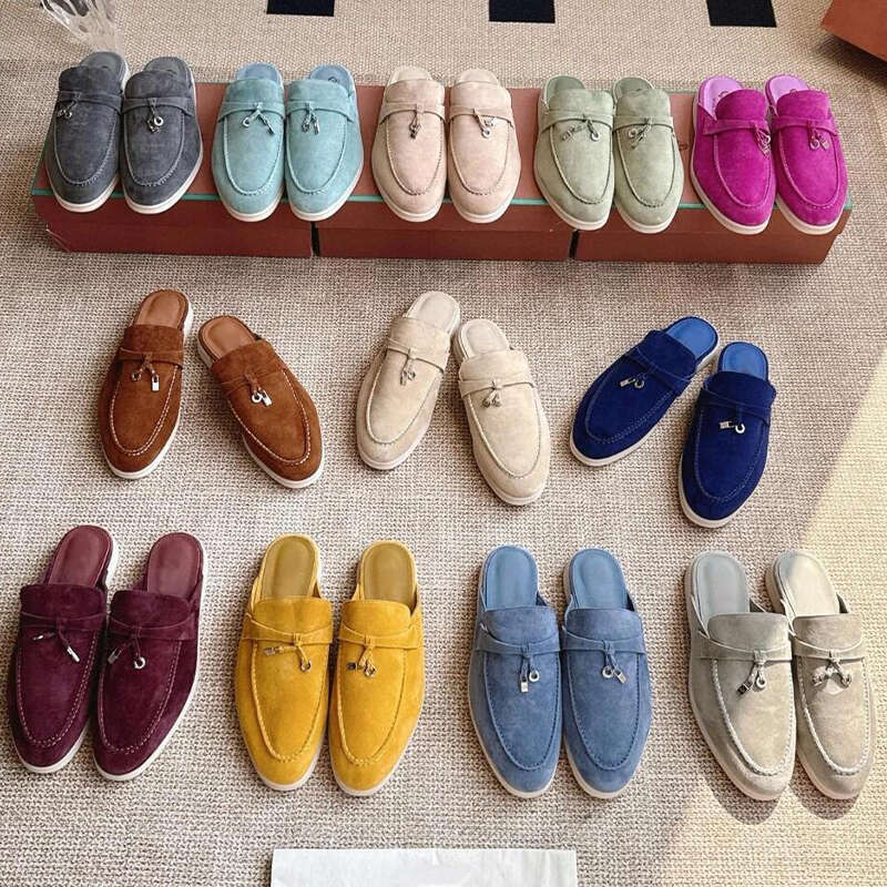 2026 summer walk Loafers Soft-soled Men Women Flat Genuine Sheep Leather Tassel Metal Buckle Novelty Slipper Macaroon Mules Shoes Luxury Leather Soft Pantoufles