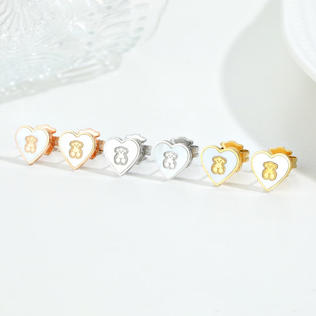 Fashion Women Girls Men Bear Silver Gold Stainless Steel Fan Letter Animal Span Stud Hoop Earrings Jewelry