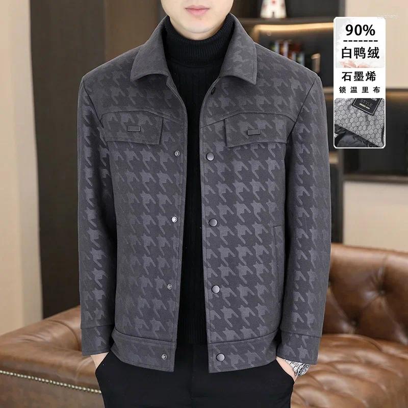 Men's Wool 2025 Lapel Casual Woolen Coat Winter Warm Down Jacket Cold 90% White Duck Plaid Overcoat Men Clothing