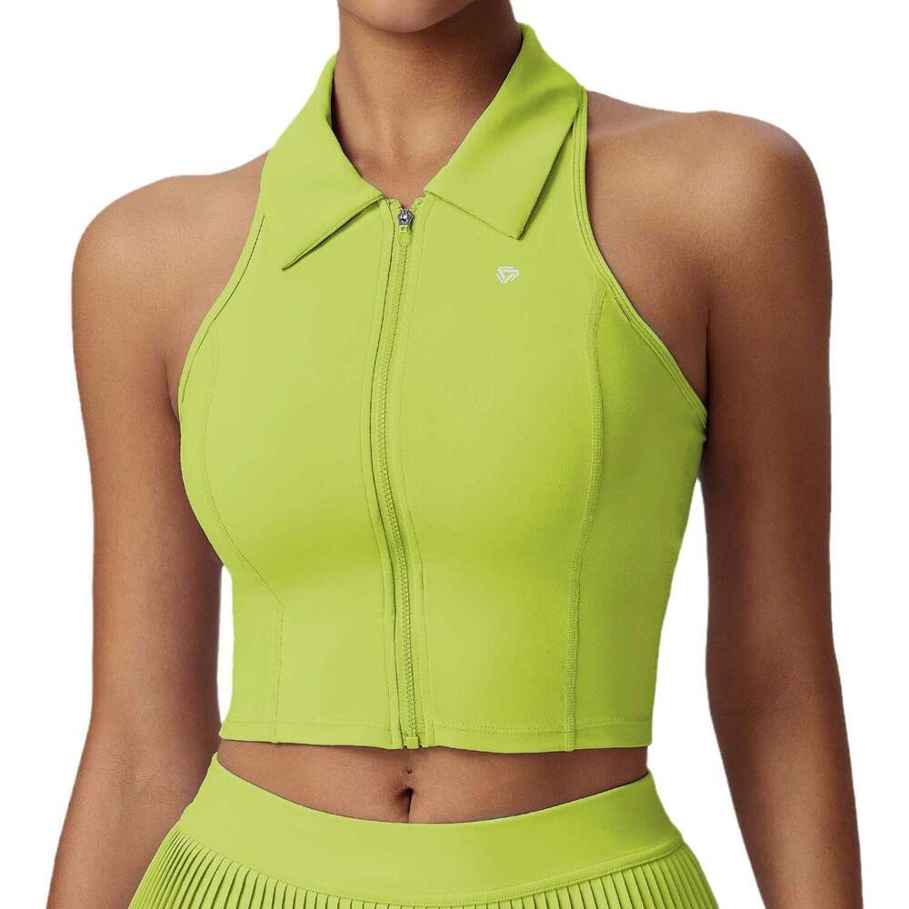 Women's Sports Top with Fixed Cup Pads, Stand Collar Yoga Shirt, High-End Feel, Outerwear Polo Golf T-Shirt a3