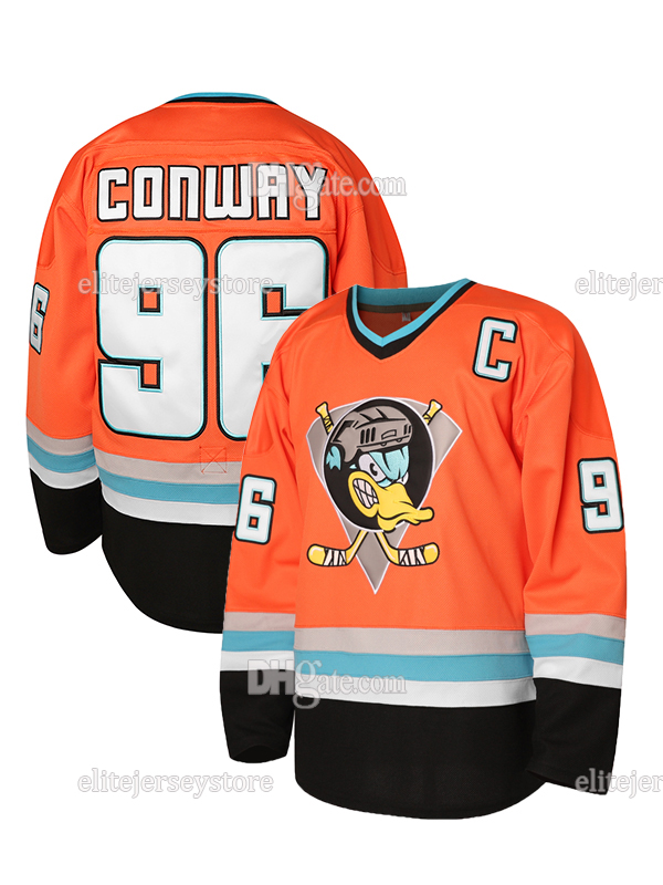 Men Youth Mighty Ducks Movie HOCKEY Jerseys 96 Charlie Conway 99 Adam Banks 33 Greg Goldberg Black Green Kids Embroidered Letter Number Design Polyest