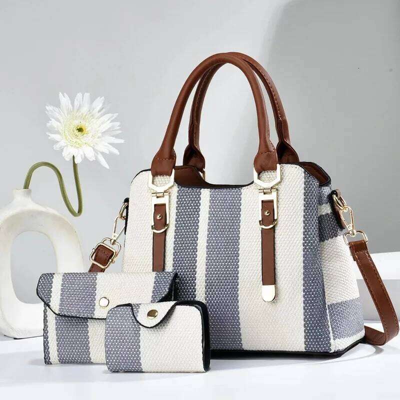 3 Piece Set Bag 2025 Summer New Large Handbag with Wallet Vertical Stripes Women's Shoulder Crossbody Bagsluxury bag tote bag