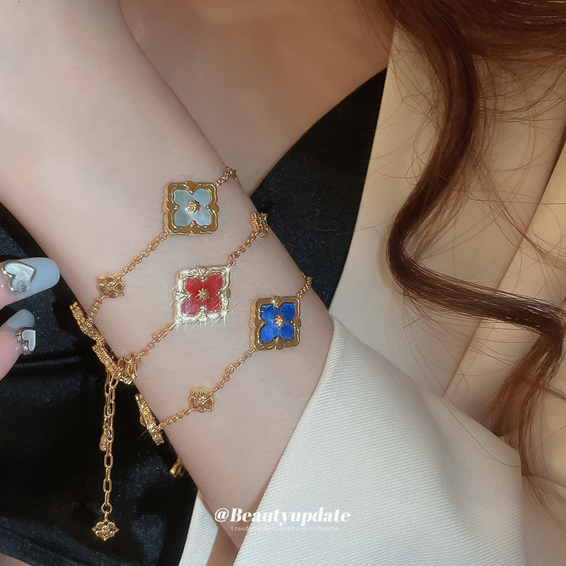 Real Gold Plated Zircon Double-Sided Flower Light Fashion Bracelet Palace Style High-End Elegant Jewelry