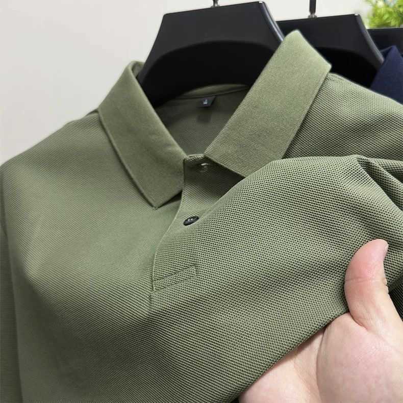 New men's pearl-embroidered breathable cotton POLO short-sleeved T-shirt with a collar and solid color