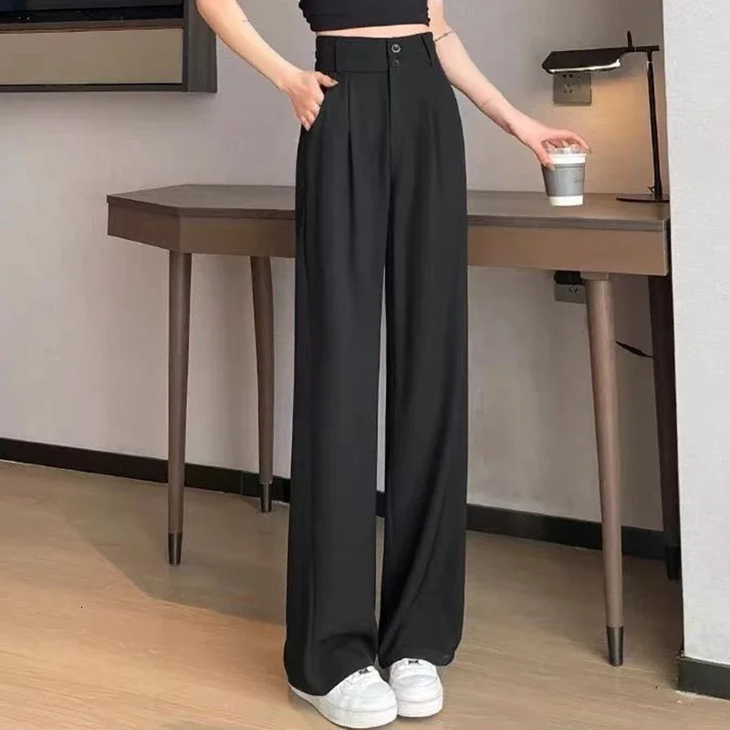 2025 Lady Summer Baggy High Waisted Pants Women Big Size Straight Leg Suit Trousers s Korean Classic Solid Basic Slacks Z260314