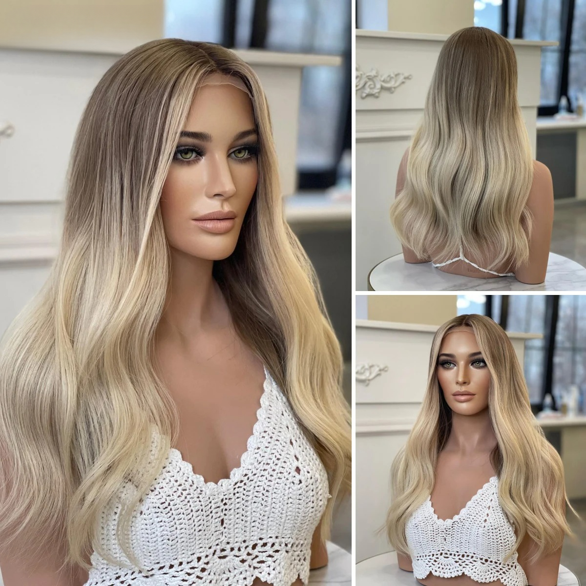 Ombre Ash Blonde Wigs Human Hair Body Wave 13x4 HD Transparent Lace Front Wigs for Women 180% Density Glueless Balayage Blonde Pre Plucked Hairline