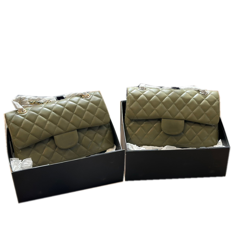 Women Luxury Classic Lambskin Medium Flap Bags Real Leather Silver/Gold Metal Hardware Matelasse Chain Crossbody Shoulder Outdoor Sacoche Handbags 23CM