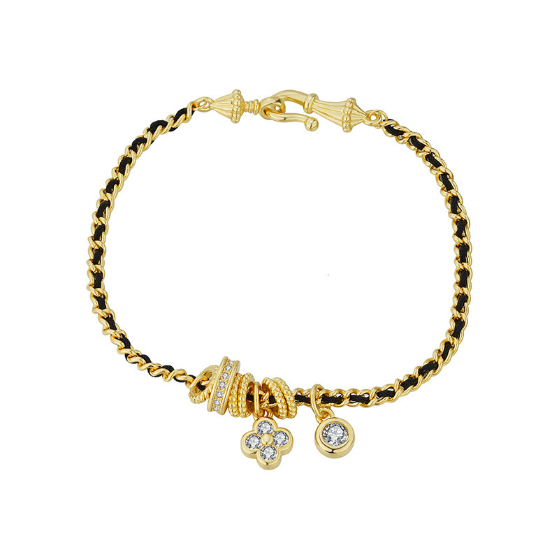 New Style -Inspired Black Gold Four-Leaf Clover Zircon Bracelet Vintage Elegant Weaving Running Ring Jewelry for Women - view 6
