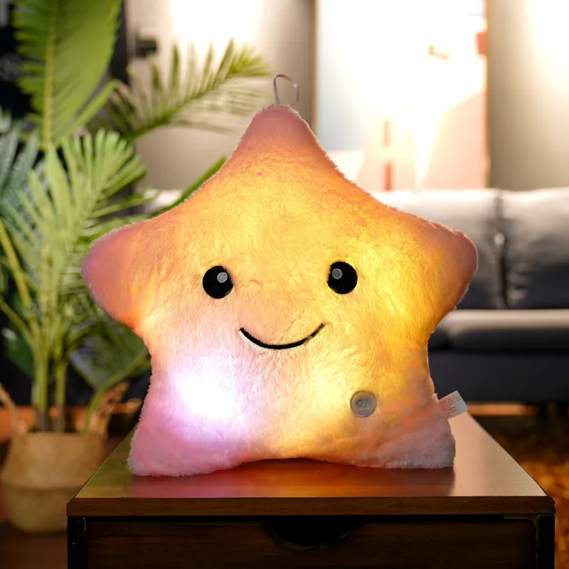 34CM Creative Toy Luminous Pillow Soft Stuffed Plush Glowing Colorful Stars Cushion Led Light Toys Gift For Kids Children Girls 250825