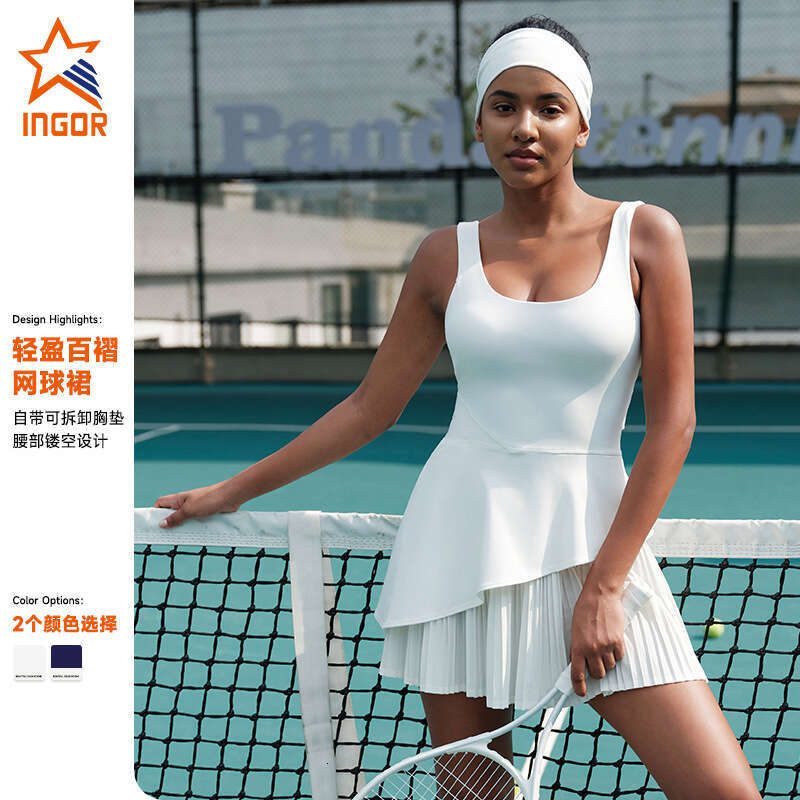 New Outdoor Running Hip-Lifting One-Piece Tennis Skirt with Chest Pad, Tight Elastic Slimming Sports Dress for Women 34