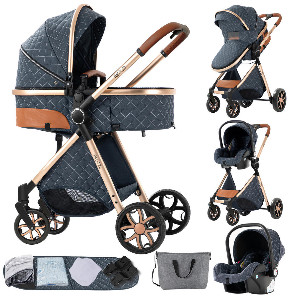 Lightweight Baby Stroller 3 in 1 Newborns Travel System Prams Multifunctional High Landscape Baby 4 IN 1 Strollers with Isofix
