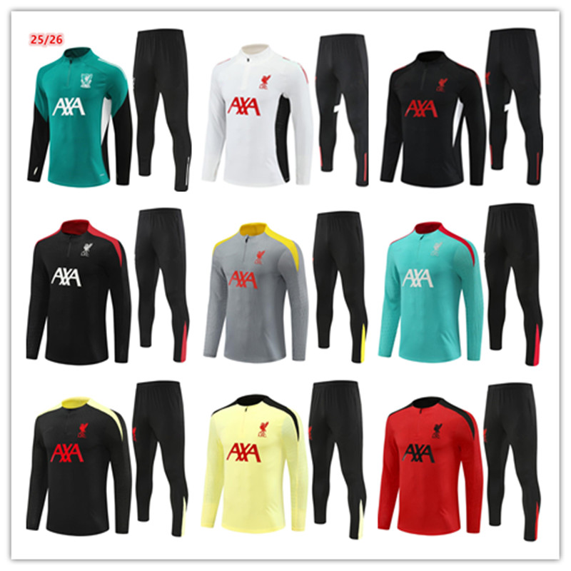 2025 2026 liv erpooll Salah Darwin SALAH soccer tracksuit training suit Men and kids sets 24 25 26 LFC long-sleeved football tracksuit kits Survetement chandal tuta