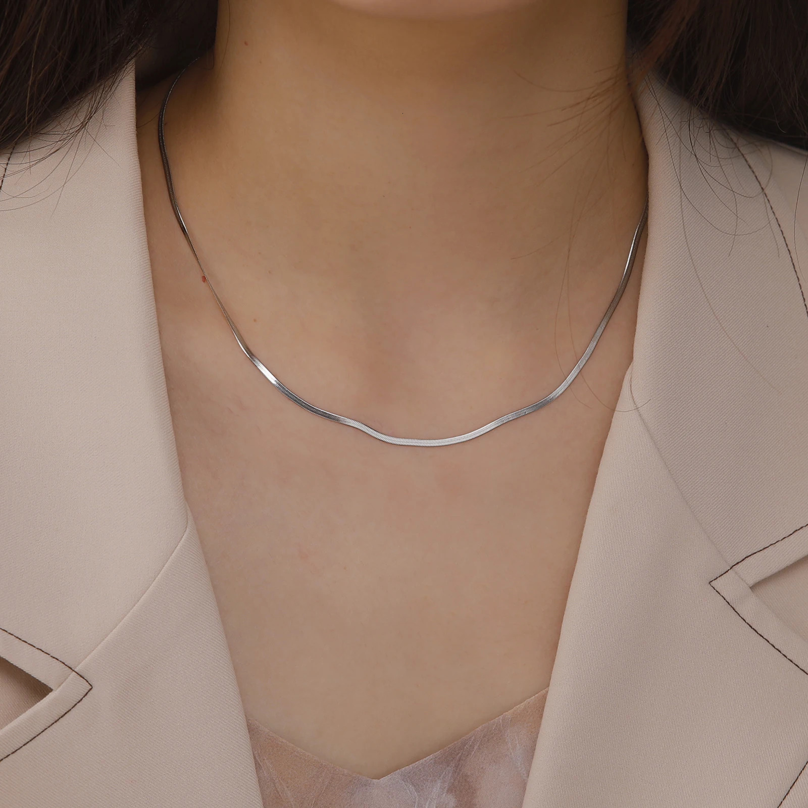 Stainless Steel Snake Chain Necklace for Women Men Gold Color Herringbone Choker Neck Chains 2025 Trend Jewelry Gift 250811