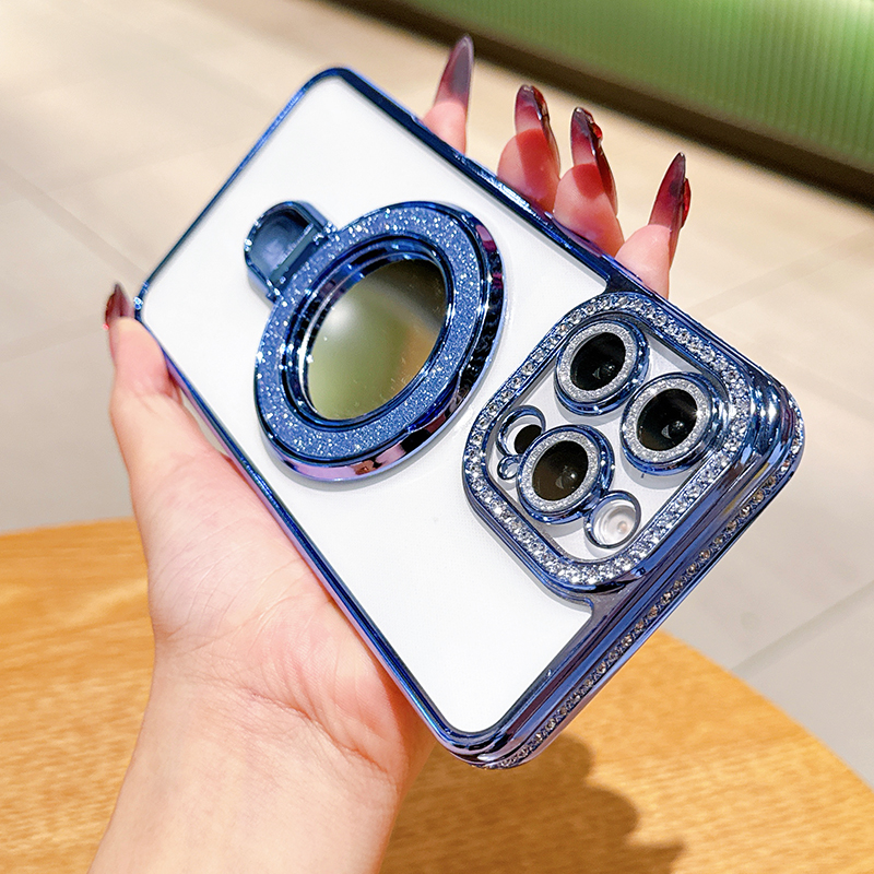 Luxury Diamond Glitter Mirror Magnetic For Magsafe Case With Camera Lens Protector for iPhone 17 16 15 14 13 12 11 Pro Max Samsung S25 Ultra S24 FE S2