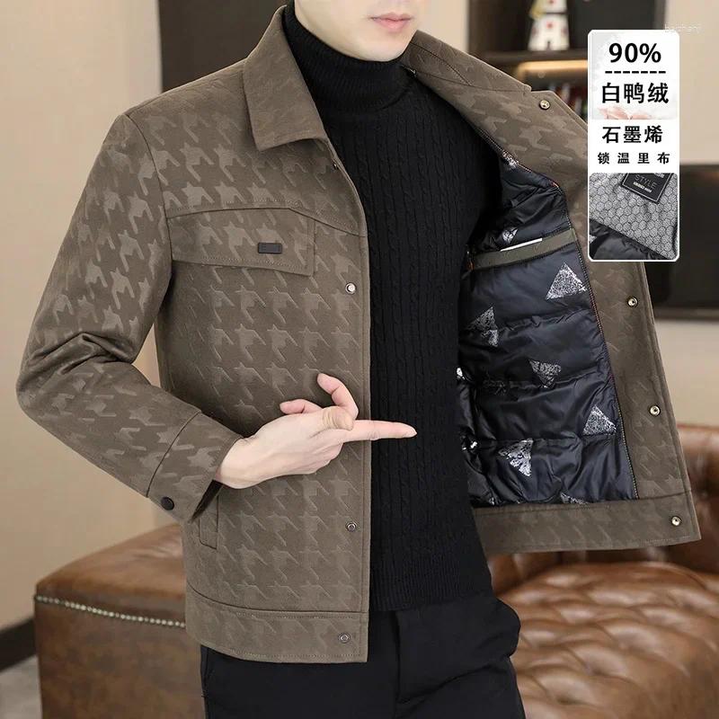Men's Wool 2025 Lapel Casual Woolen Coat Winter Warm Down Jacket Cold 90% White Duck Plaid Overcoat Men Clothing