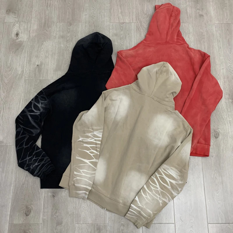 Real Po VALLEY Hoodie American Streetwear Vintage Red Tops ed Fashion Zipper Hooded Cardigan Vale Jacket 250825