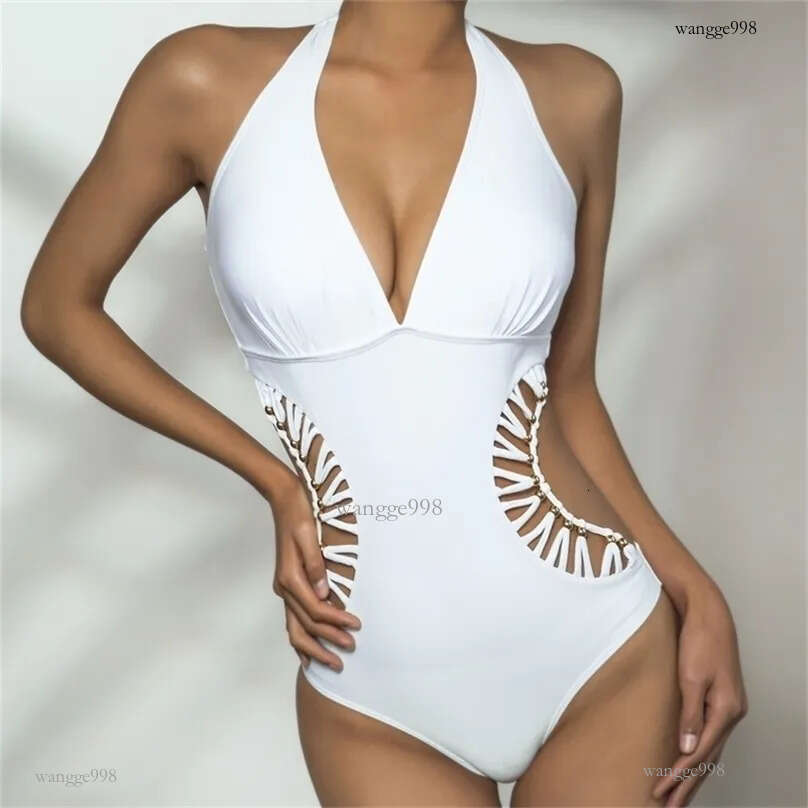 White Swimsuit Women Swimwear Deep V Monokini Bodysuit Backless Bathing Suit Beach Wear High Cut Swim 220308