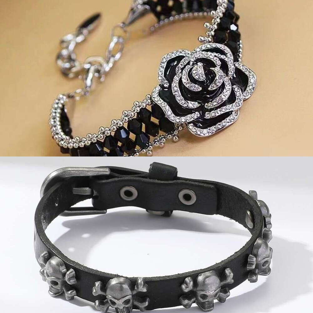 High end simplicity Pearl earrings women's stud earrings Sparkling rhinestone Black Camellia bracelet flower shaped bracelet with adjustable size