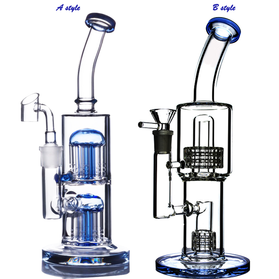 Blue Glass Bongs Arm Tree Perc Smoking Hookahs Percolator Water Pipe Oil Thick Glass water bongs Bubbler with 14mm joint