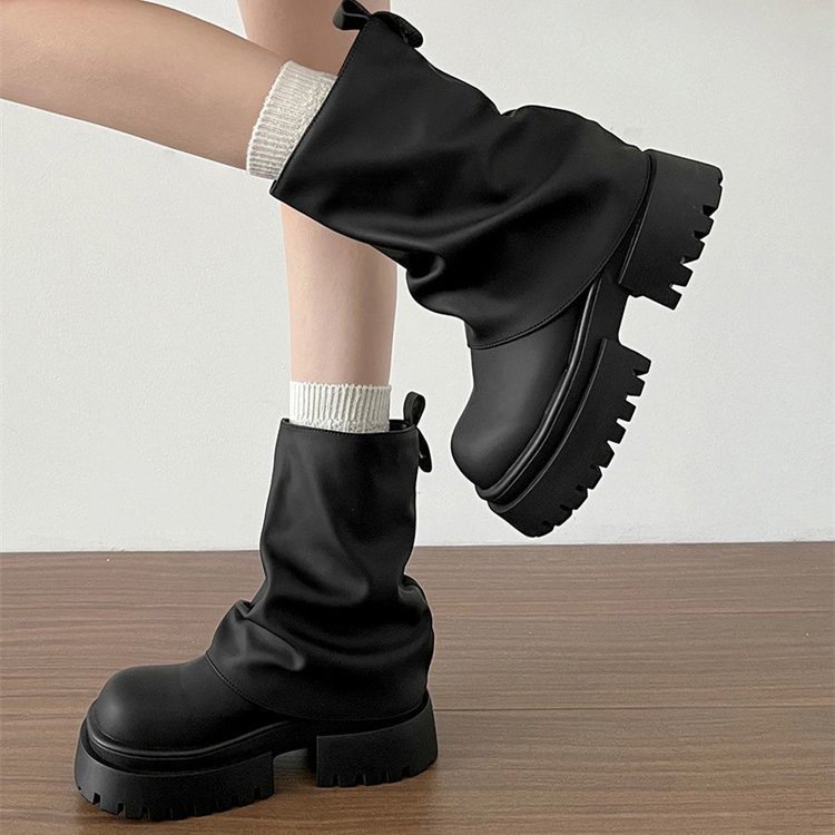 2025 autumn winter new minimalist design heel and thick sole fashionable versatile sleeve stacking for women's trendy street boots