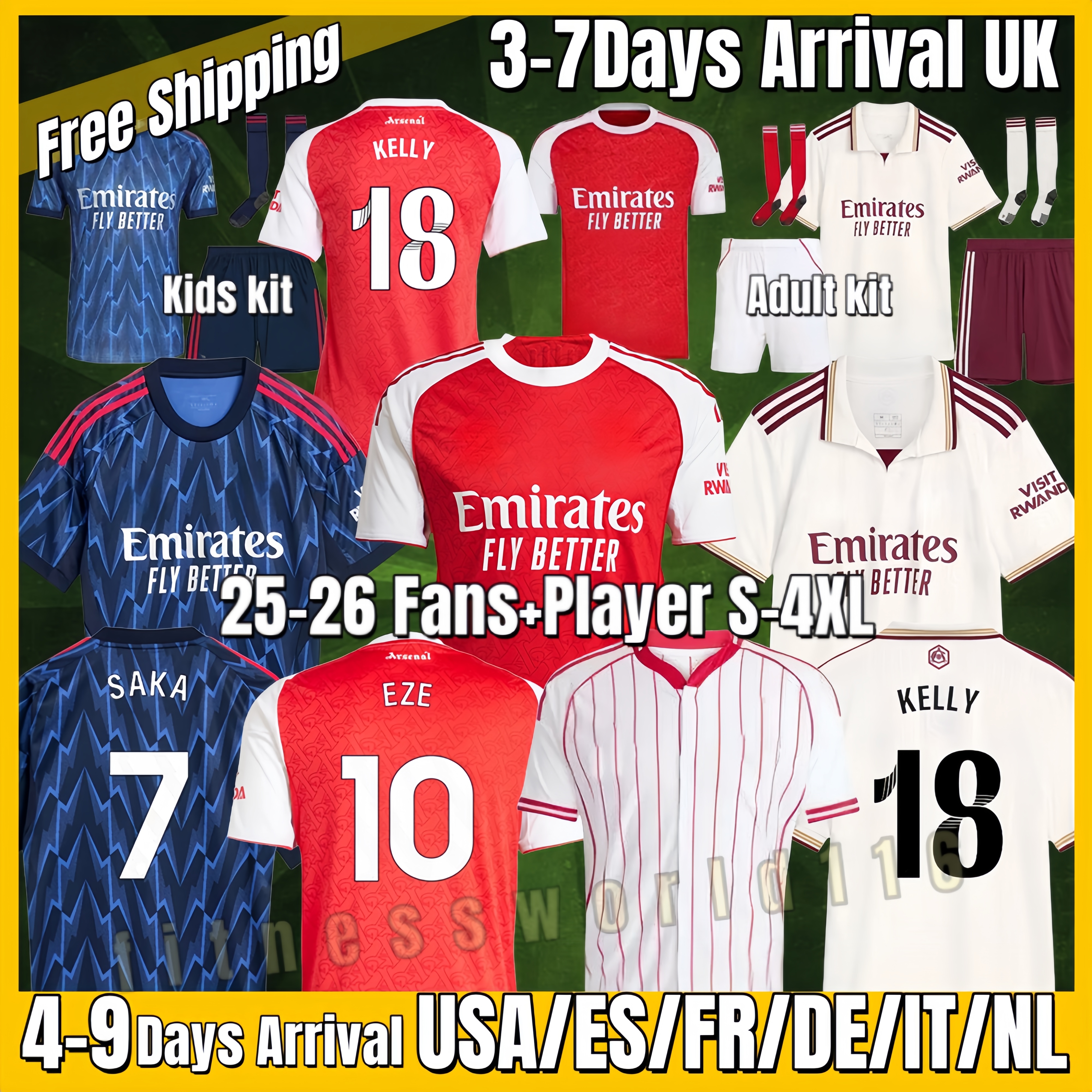 xxxl 4xl 2025 2026 KELLY The Gunners Arsen soccer jerseys CALAFIORI Gooners Dial Square SMITH HAVERTZ football shirt MARTINELLI football shirt Men Kids kit Fan S-4XL