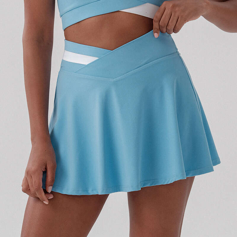 New High-Waisted Color-Block Fashion Sports Fitness Short for Women, Anti-Exposure Outdoor Running Skirt, Badminton Tennis Skirt b6