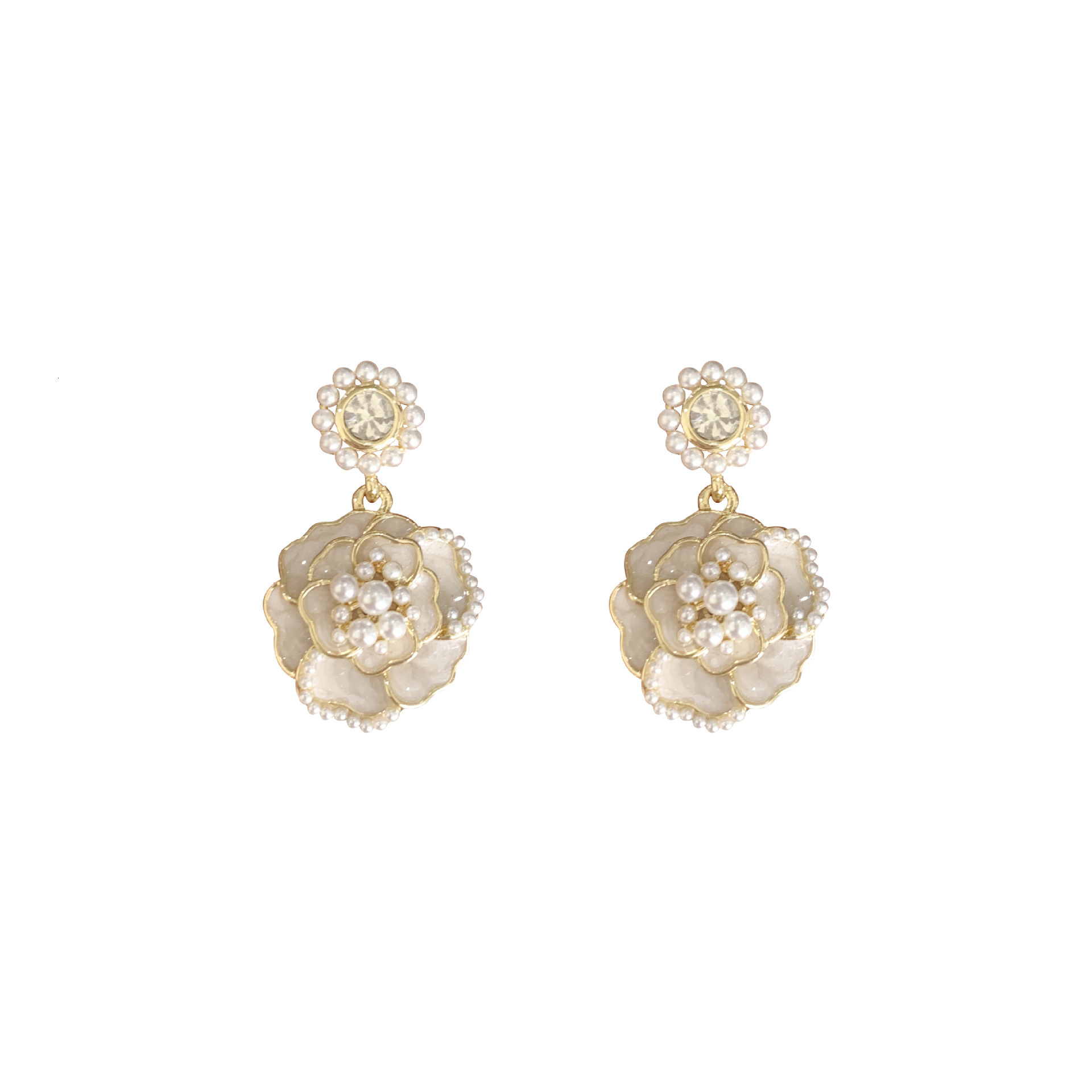 Sier Needle Pure Pearl Camellia Elegant High-end Earrings Studs French Style Ear Jewelry - view 6