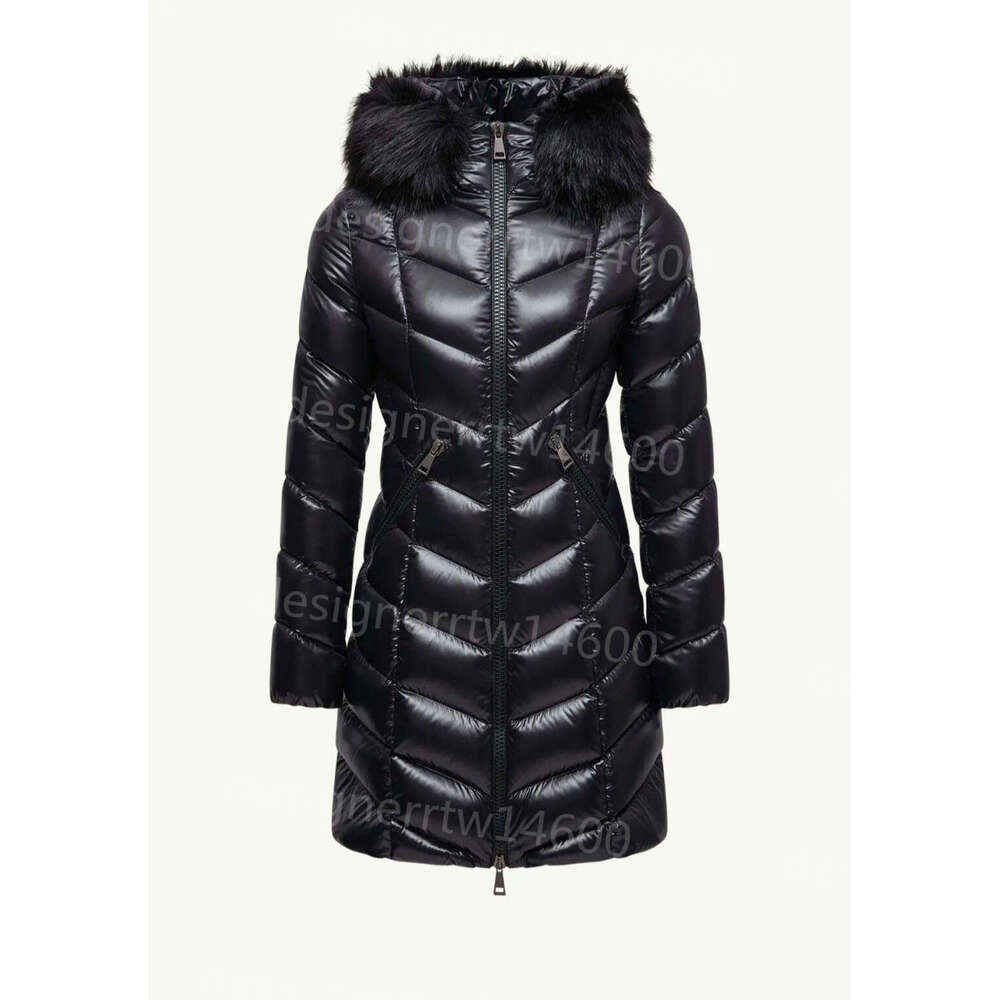 Womens Coat Designer Long Down Jacket Hooded Non-detachable Detachable Fur Collar Arm Logo Felt Cloth Lined With Cartoon Patterns Cleaning Mode Winter Keep Warm